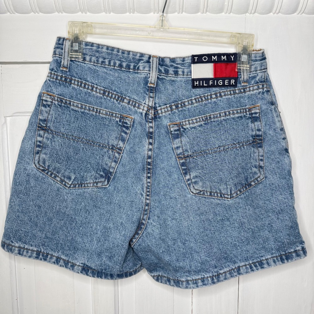 Tommy Hilfiger Vintage 90s Denim Shorts Light Wash High Waisted Logo 25 Waist